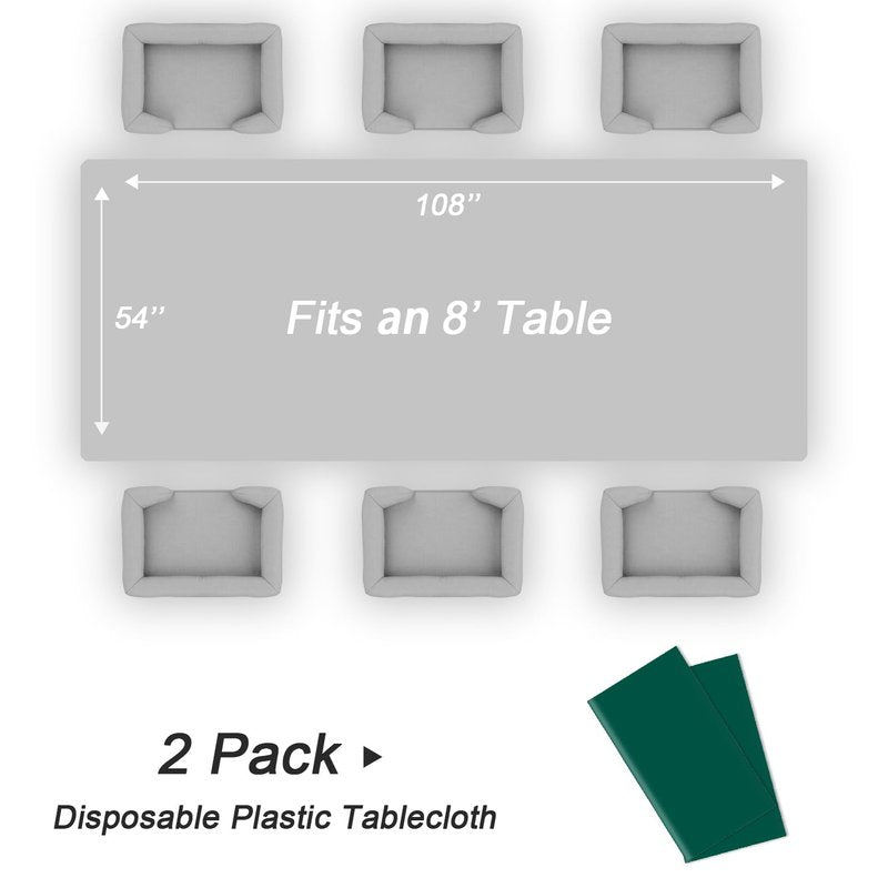 QIKSION Dark Green Plastic Table Cloth Disposable 2 Pack, 54 x 108 Inch Tablecloths for Party, Christmas Decorations, Rectangle Table Cover