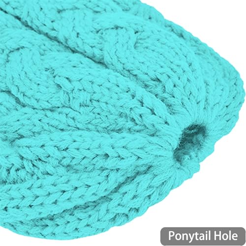 Rosoz Ponytail Beanie for Women,Winter Warm Beanie Tail Soft Stretch Cable Knit Messy High Bun Hat