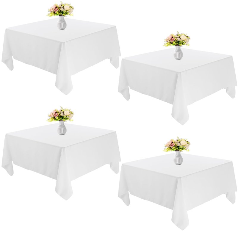 JALANCY 4 Pack Square Table Cloth 70x70 Inch White Tablecloth Machine Washable Fabric Polyester Table Cover for Dining, Buffet Parties, Picnic, Events, Weddings and Restaurants（White）