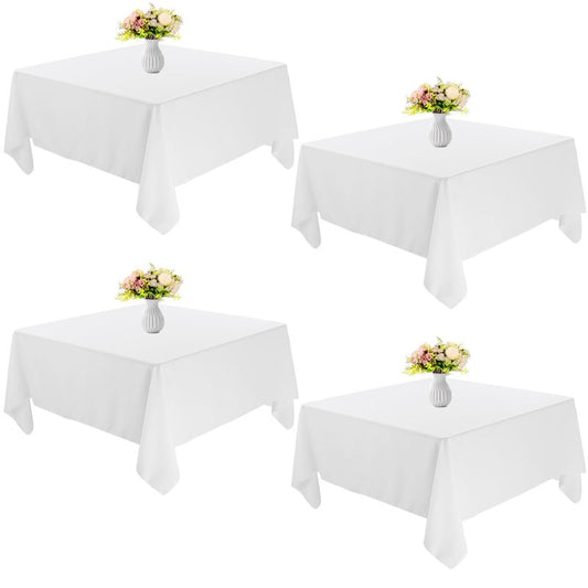 JALANCY 4 Pack Square Table Cloth 70x70 Inch White Tablecloth Machine Washable Fabric Polyester Table Cover for Dining, Buffet Parties, Picnic, Events, Weddings and Restaurants（White）