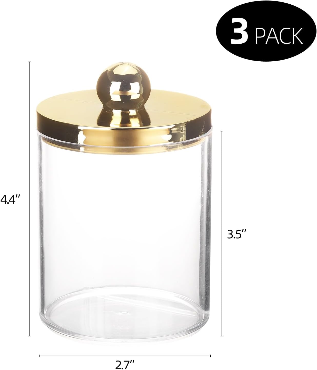 Tbestmax Qtip Holder - Elegant 10oz Plastic Apothecary Jar with Gold Lid for Cotton Swabs & Pads - Gold