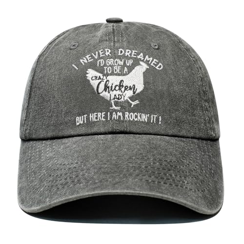 Chicken Lady Hat, Chicken Mom Gifts for Women, Adjustable Washed Cotton Embroidered Baseball Cap