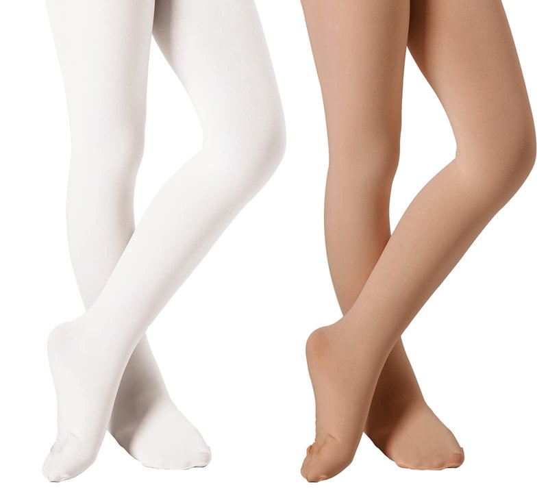 DIPUG Girls White Tights Toddler Dance Footed Kids Ballet School Uniform Opaque Stockings 5t 6 7 8