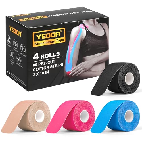 Kinesiology Tape,Precut Kinesiology Strips 4 Rolls 80 Precut 10" Strips Each, Mix Color