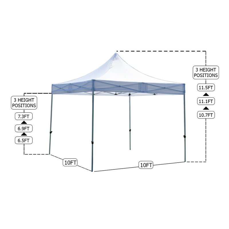 Vispronet 10x10 Canopy Frame – Adjustable Steel Tent Structure with (3) Height Levels, Pinch-Free Buttons, & Square Legs, 7.2ft Max Clearance Height, Collapsible Awning Shelter, Tarp Not Included