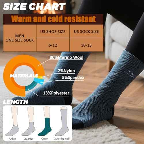 COOVAN Mens Merino Wool Hiking Socks Crew Thermal Winter Outdoor Boot Socks for Cold Weather 3 Pairs