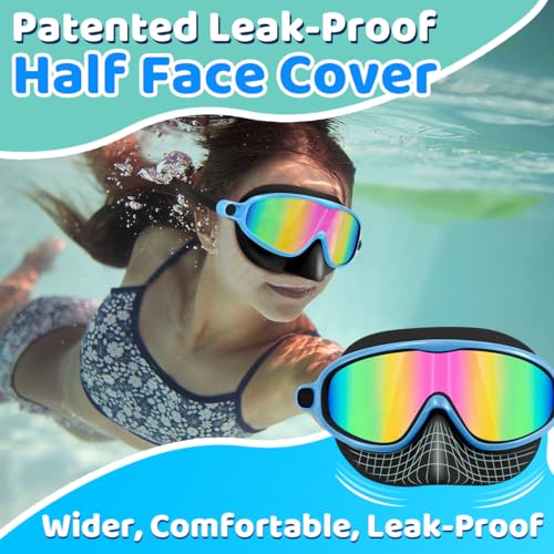 Vvinca Swim Goggles with Nose Cover, 2 Pack Wide View Diving Mask Anti-Fog UV No Leak Toddlers Swimming Goggles for Kids 3-15
