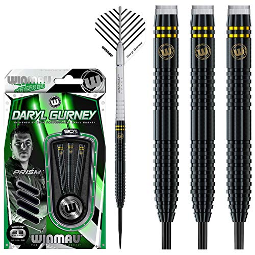 Winmau Daryl Gurney Black Special Edition Tungsten Steeltip Darts Set 23g with Player Flights and Prism Shafts (Stems)