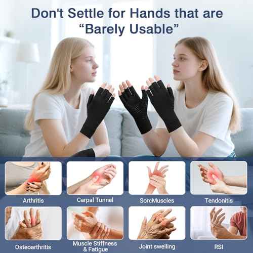 Compression Arthritis Gloves for Women and Men,Copper Infused Black Fingerless Gloves-Grip Design Breathable Comfort.