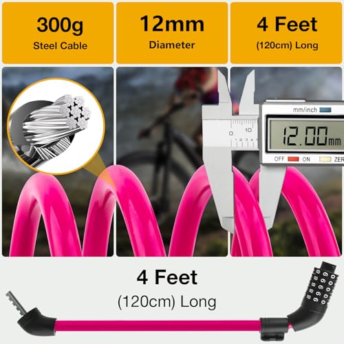 E Scooter Lock, Bike Combination Cable Locks Compatible with Xiaomi M365/Max/GXL/Ninebot/Segway/Motor/Bicycle Lock 4 ft Long/0.472In Scooter Anti-Theft Ideal 4 Digit/12 Steel Cable