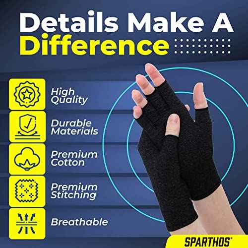 Sparthos Arthritis Hand Compression Gloves - Helps With Carpal Tunnel, Neuropathy & Artritis Pain - Support Your Hands While Typing - Fingerless Circulation Glove - Fits Men & Women (Black - Medium)