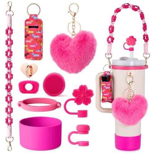 Stanley Cup AccessoriesI Bottle Handle Carrier Strap,Silicone Cup Boot, Lipstick Holder, Straw Topper & Spill Stopper Cute Decorative Charms, Accessories for Stanley Cup 40oz/30oz Decor
