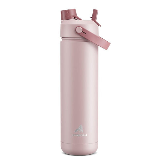 POWCAN 26 oz Insulated Water Bottle with 2-in-1 Straw and Spout Lid, Keep Cold 24H, Leak-Proof, Fits in Car Cup Holder, Stainless Steel Water Bottle for Sports, Travel, Gym, and School (Dried Rose)