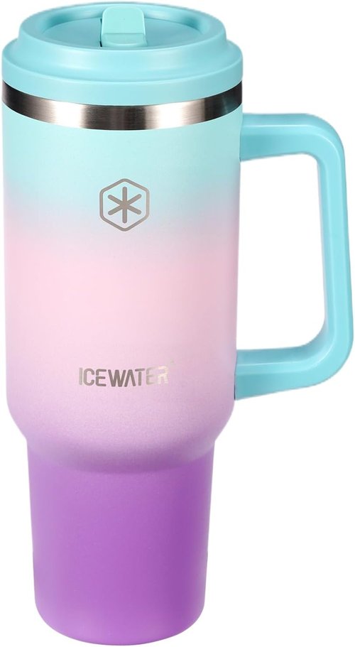 ICEWATER 40 oz Insulated Tumbler - 100% Leak Proof with 2 Lids & Handle | Stainless Steel in Violet