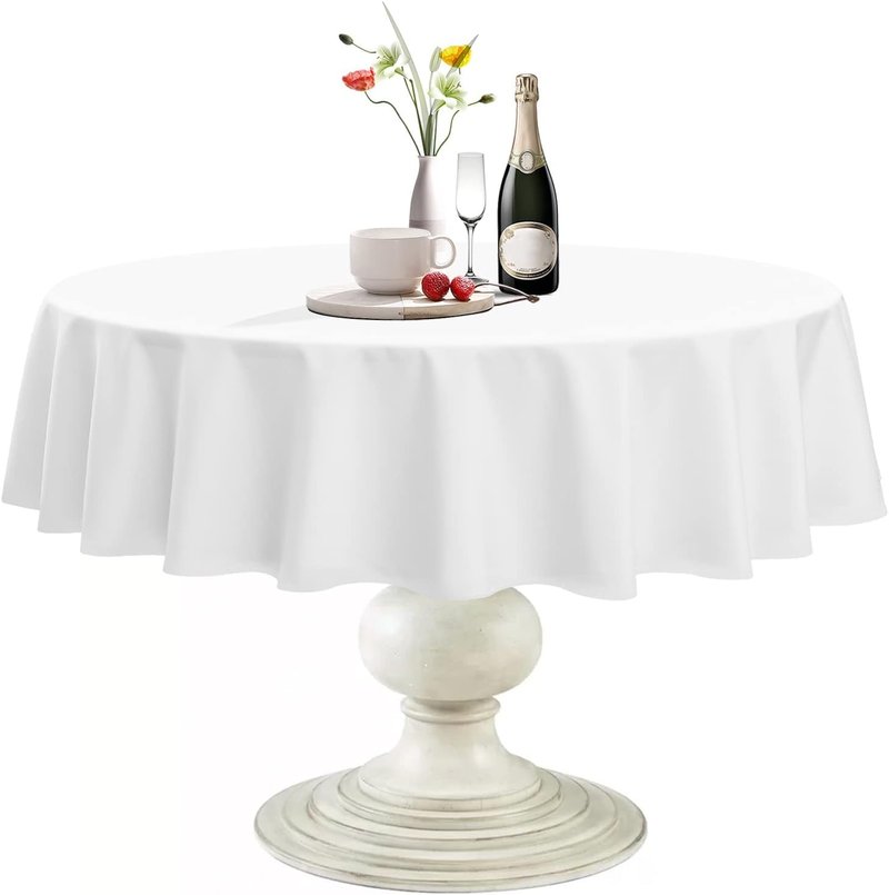 Softalker Round Tablecloth, Waterproof & Stain Resistant Table Cloth Wrinkle Free Fabric 210GSM Polyester Table Cover for Spring/Party/Outdoor - 48 inch,White