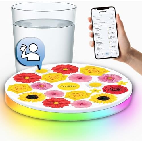 Coolfire ? Talking Drink Water Reminder, with Voice Alerts & Lights, Works with Any Cup or Clear Water Bottle, Smart Water Bottle, Water Tracker, Time Marker to Drink, Pregnancy Hydration Care (F)