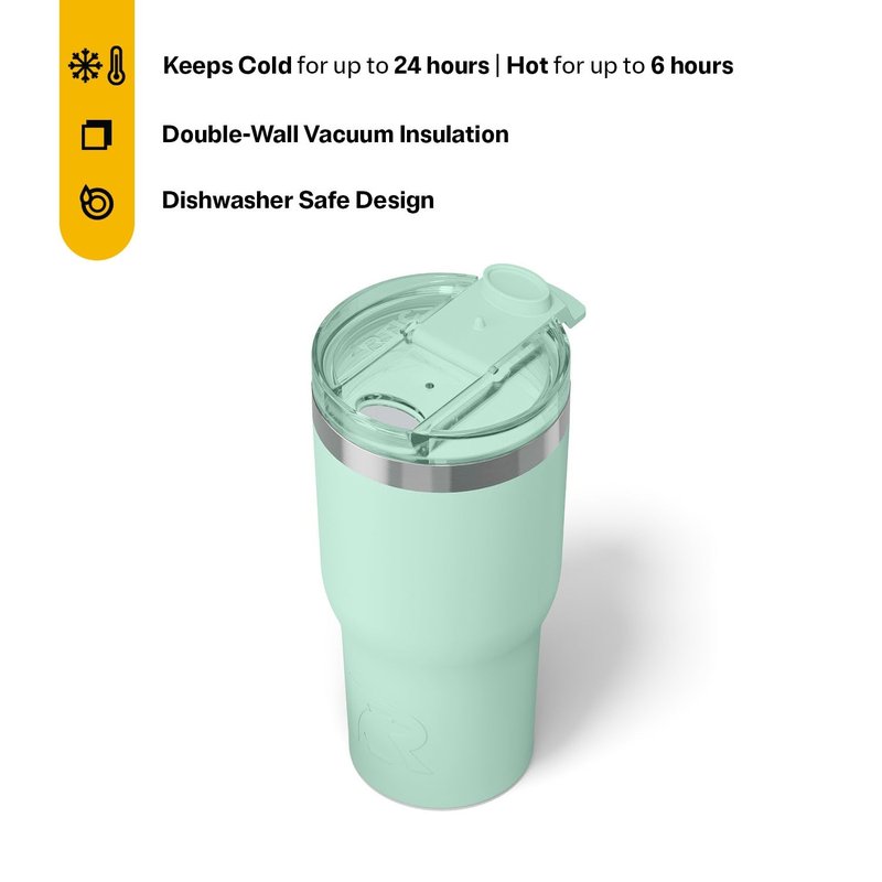 RTIC 20oz Essential Tumbler with Lid, Ceramic Lined, Insulated, Stainless Steel, Metal, Double Wall Vacuum-Insulation, Travel Cup for Iced Coffee, Tea, Hot and Cold Drink, Fresh Mint