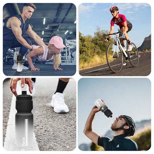 Bike Water Bottle, Cycling Squeeze Water Bottle Leakproof BPA Free with Capacity Scale w/Pull Top Lid, Reusable, for Bicycle, Gym,Camping, Hiking 24oz