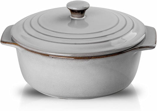 KOOV Ceramic Casserole Dish - Oven Safe 2 Quart Round Baking Dish with Lid | 9 Inch Deep Cookware Set