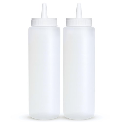 BRIGHTFROM Condiment Squeeze Bottles, CLEAR 8 OZ Empty Squirt Bottle with Wide Neck - Great for Ketchup, Mustard, Syrup, Sauces, Dressing, Oil, BPA FREE Plastic - 2 PACK