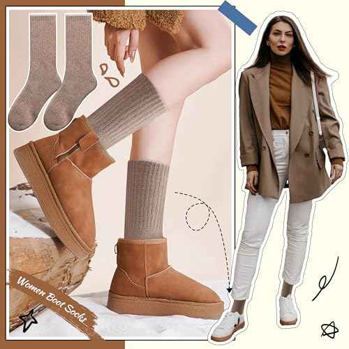 EBMORE Merino Wool Socks for Women Hiking Thermal Warm Winter Thick Boot Cozy Crew Comfy Work Socks for Ladies 5 Pairs
