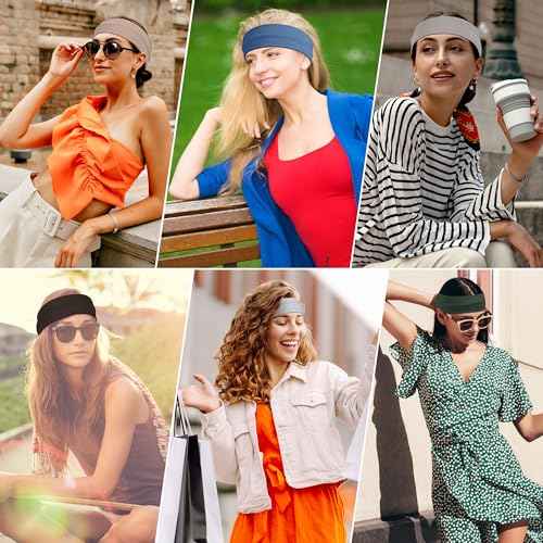 Headbands for Women, 8pcs Stretchy Non Slip Soft Cotton Cloth Hair Bands for Sports, Workout, Yoga and Running