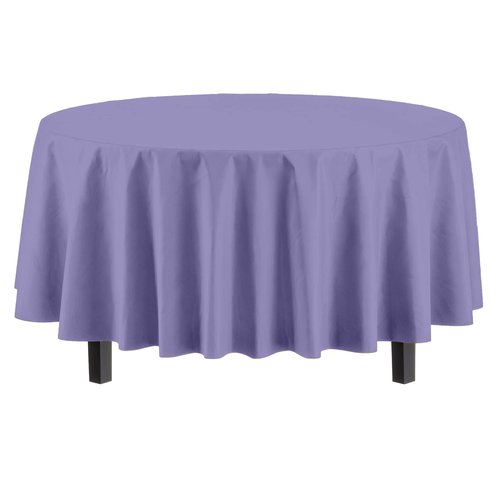 Exquisite Party Solids 6-Pack Premium Plastic Tablecloth 84in. Round Plastic Table Cover - Lavender