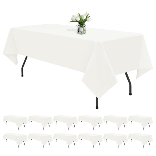 REWOMC 12 Pack Ivory Tablecloths for Rectangle Tables 60 x 126 Inch Ivory Polyester Tablecloth 8 Foot Rectangle Table Cloth Washable Fabric Table Cover for Party Wedding Banquet Restaurant Events