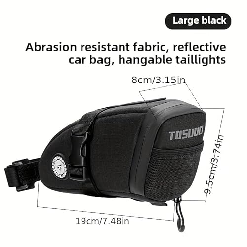 1.2L Aero Horn Bike Seat Bag Waterproof, PU Fabric & Taped Zipper, Bike Bag Reflective Logo & Taillight Mount, Tool-Free Straps, Bike Saddle Bag
