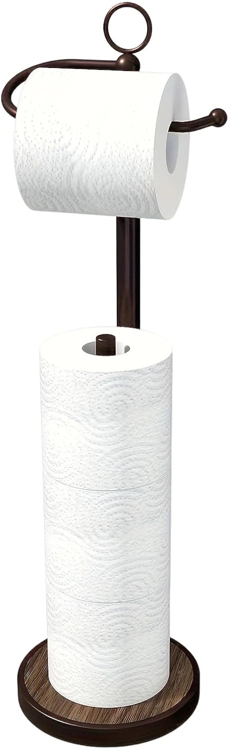 Skiennix Free Standing Toilet Paper Holder - Space-Saving Design with Storage for 4 Rolls - Black & Bronze