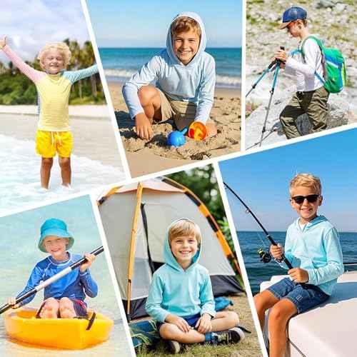 Boys Rash Guard Long Sleeve Hoodie Swim Shirt with Pocket Youth Kids UPF 50+ Sun Protection Fishing Shirts Thumb Hole