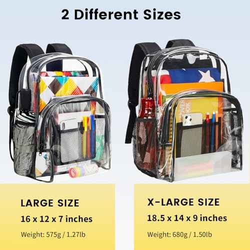 Vorspack Clear Backpack Heavy Duty PVC Transparent Backpack with Reinforced Strap Stitches & Large Capacity for College Workplace Security - Black