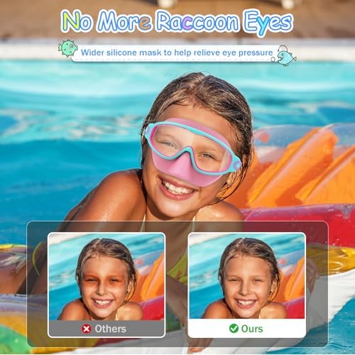 2 Pack Kids Swim Goggles with Nose Cover, Anti-Fog UV Protection Swimming Goggles for Kids Youth 3-15