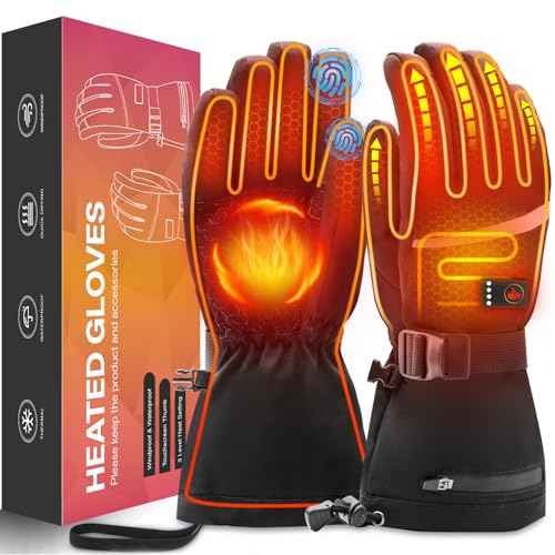 Heated Gloves for Men Women, Rechargeable Hand Warmer Gloves with Touchscreen, Waterproof Electric Heated Ski Glove for Winter Outdoor Work Hunting Camping Snowboarding Hiking Raynaud