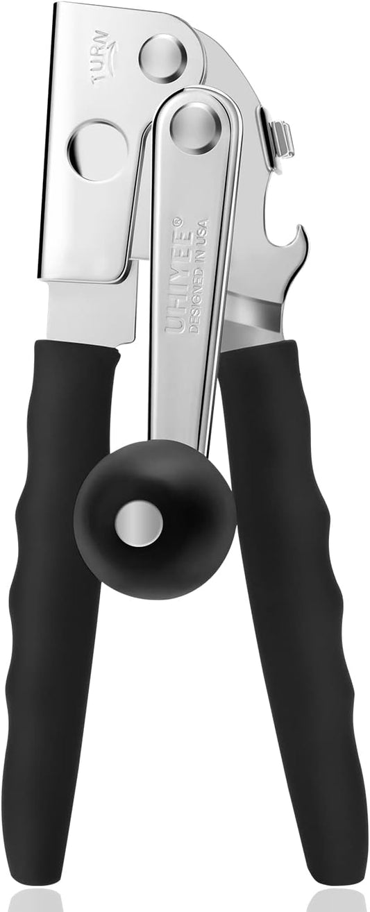 UHIYEE Heavy-Duty Manual Can Opener - Comfortable Extra-Long Handles & Oversized Knob | Black