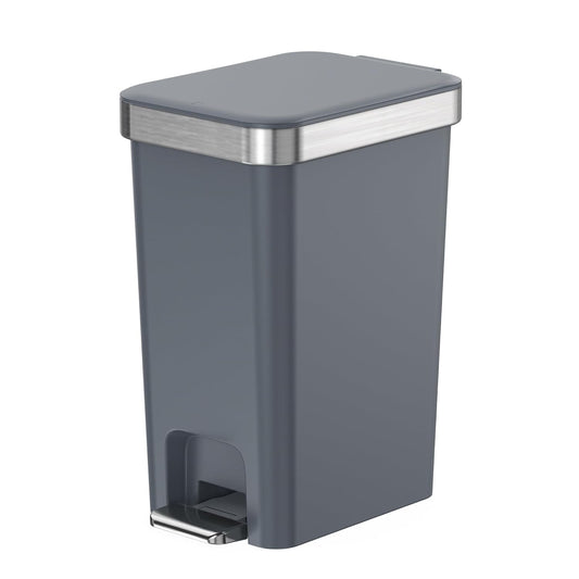 Skiennix Small Bathroom Trash Can - Soft Close Lid, 10L Slim Metal Waste Basket | Dark Gray