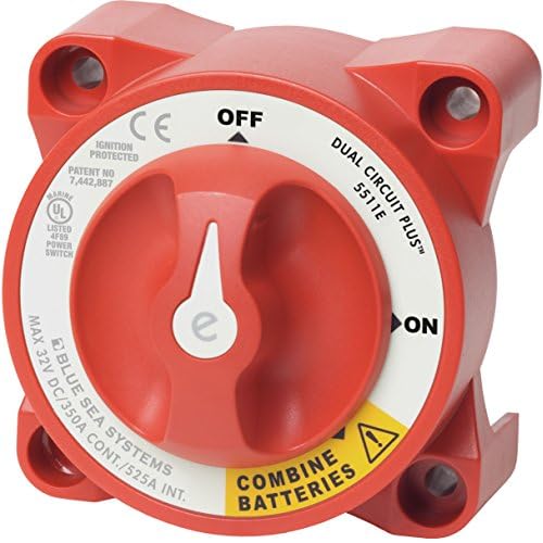 Blue Sea Systems 5511e e-Series Battery Switch Dual Circuit Plus, 32V DC, 350A, Red
