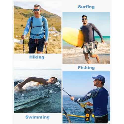 FISHEAL UPF 50+ Mens Swim Shirts, Long Sleeve Sun Protection Shirt, Quick Dry UV SPF Rash Guard for Beach Water Fishing