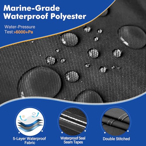 1200D Waterproof Boat Cover - Fits 16' to 18.5' ft Bass, V-Hull, Tri-Hull, Fish & Ski, Runabout Bowrider Boats - Heavy Duty Canvas Black