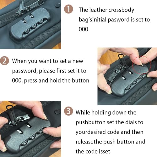 Travel Sling Bag Waterproof Crossbody Bag with Combination Lock Anti-Theft PU Leather Chest Bag with USB Charging Hole Shoulder Backpack Motorcycle Bags Black