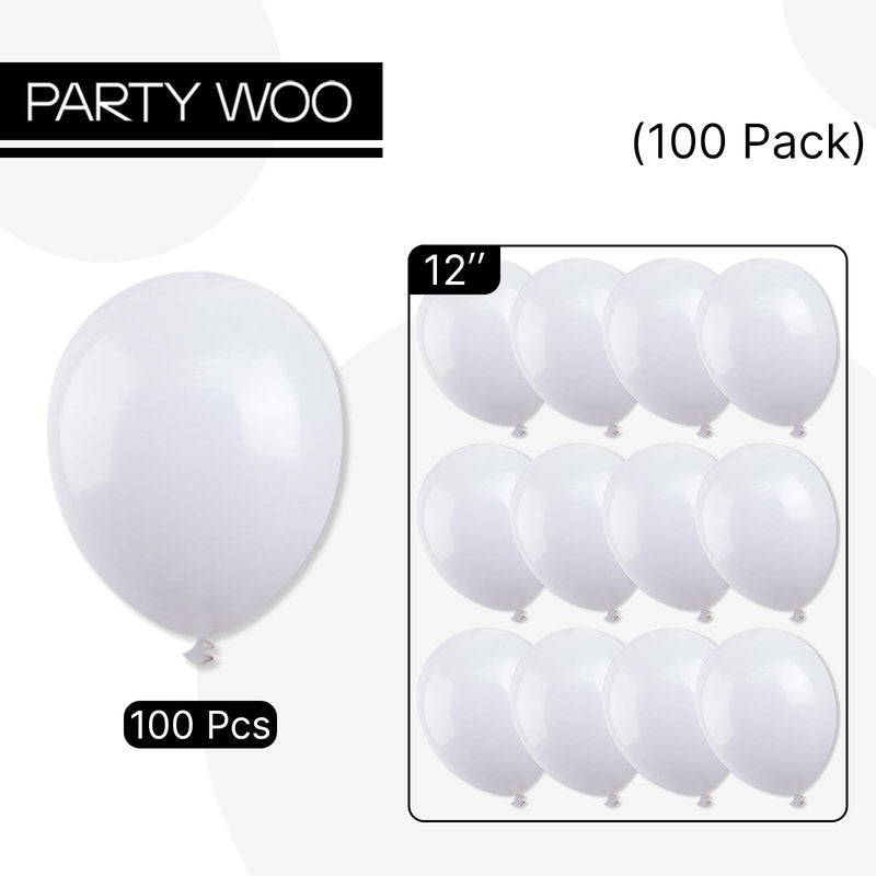 PartyWoo White Balloons 100 pcs 12 Inch Latex Helium Pastel White Balloons for Wedding Baby Shower Birthday Bridal Shower Graduation Engagement Princess Anniversary Party Decorations White-Y13