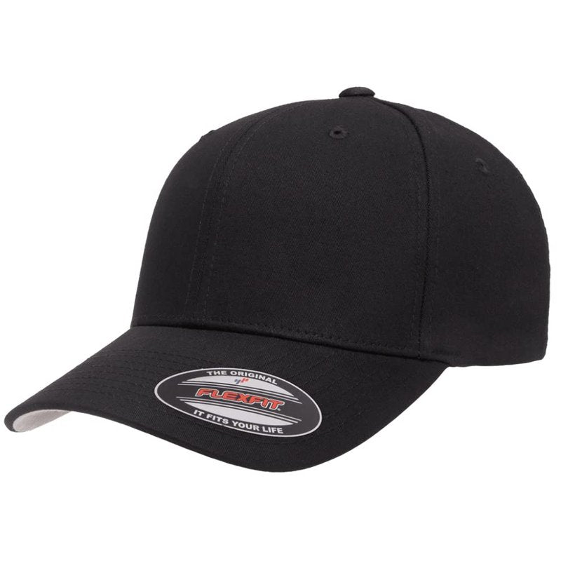 The Hat Pros Flexfit 5001 Standard Cotton Twill Structured 6-Panel Fitted Baseball Cap with Permacurv Visor (Black, L/XL)