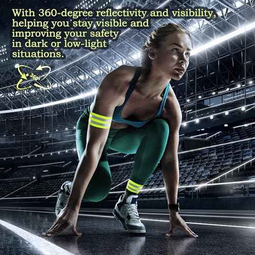 BlingKingdom 4 PCS High Visibility Reflective Armbands, Elastic Reflective Arm Band and Ankle Band, Adjustable Reflective Strap Bracelets for Running, Walking, Cycling