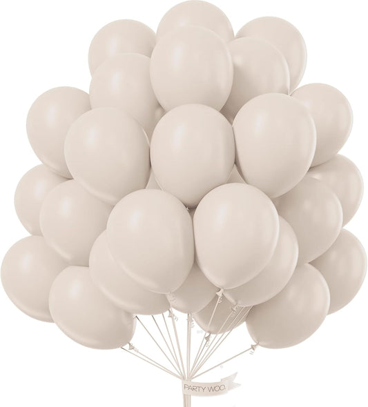 PartyWoo White Sand Balloons - 50 Pcs 12 Inch Beige & Ivory Latex Balloons for Weddings & Celebrations