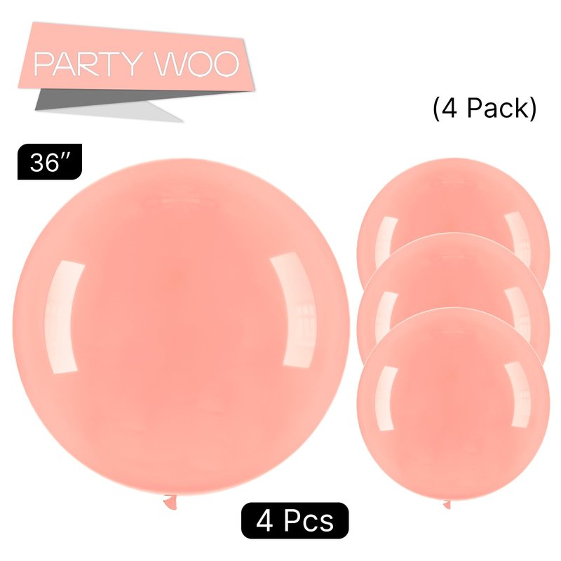 PartyWoo Pastel Orange Balloons 4 pcs 36 Inch Extra Large Big Jumbo Giant Baby Pale Light Peach Orange Pink Latex Helium Balloons for Baby Shower Gender Reveal Birthday Party Decorations Orange-Q02