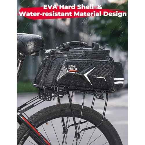 KEMIMOTO Hard Shell Bike Bag Rear Rack 20L Capacity, Carbon Leather Bicycle Trunk Bag with Waterproof Rain Cover for Grocery Shopping Commuter Cycling Trip (Upgraded Design)