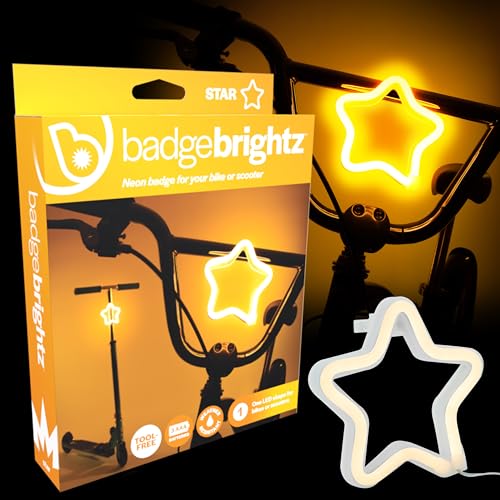 Brightz BadgeBrightz Star Shaped LED Bike Light - Cute Bike Accessories for Girls, Boys & Adults - Cool Accessory for Bikes & Scooters - Easily Attaches to Frame or Handlebar - 4.75-inch