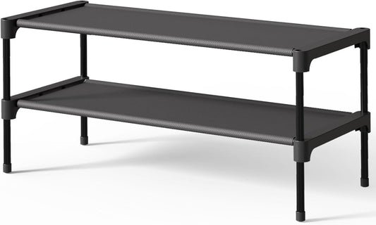 Kitsure Shoe Rack - Stackable Non-Woven Shoe Organizer for Closet & Entryway | 2-Tier, 27.5" Wide, Black
