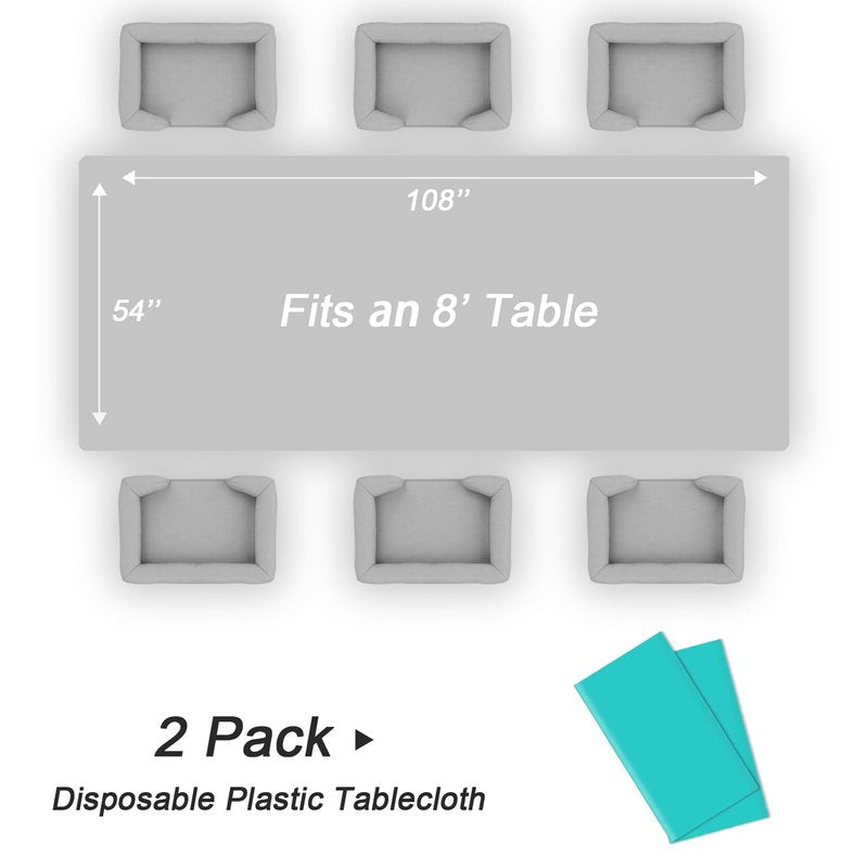 QIKSION Teal Plastic Table Cloth Disposable 2 Pack, 54 x 108 Inch Tablecloths for Easter Party, Summer, Turquoise Rectangle Table Cover