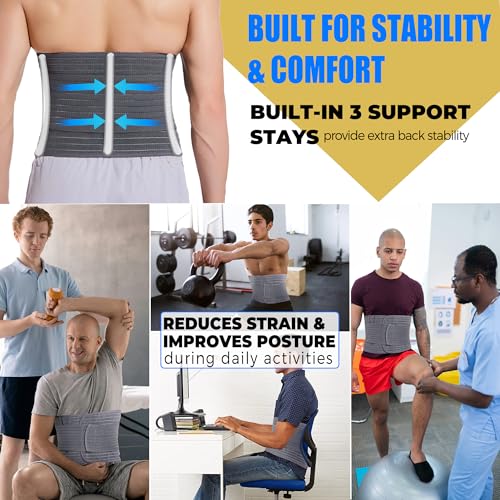 Funcy Men's Adjustable Abdominal Binder ? Post-Surgery Recovery Belt, Hernia Support, and Core Stability Wrap (Gray, Medium)
